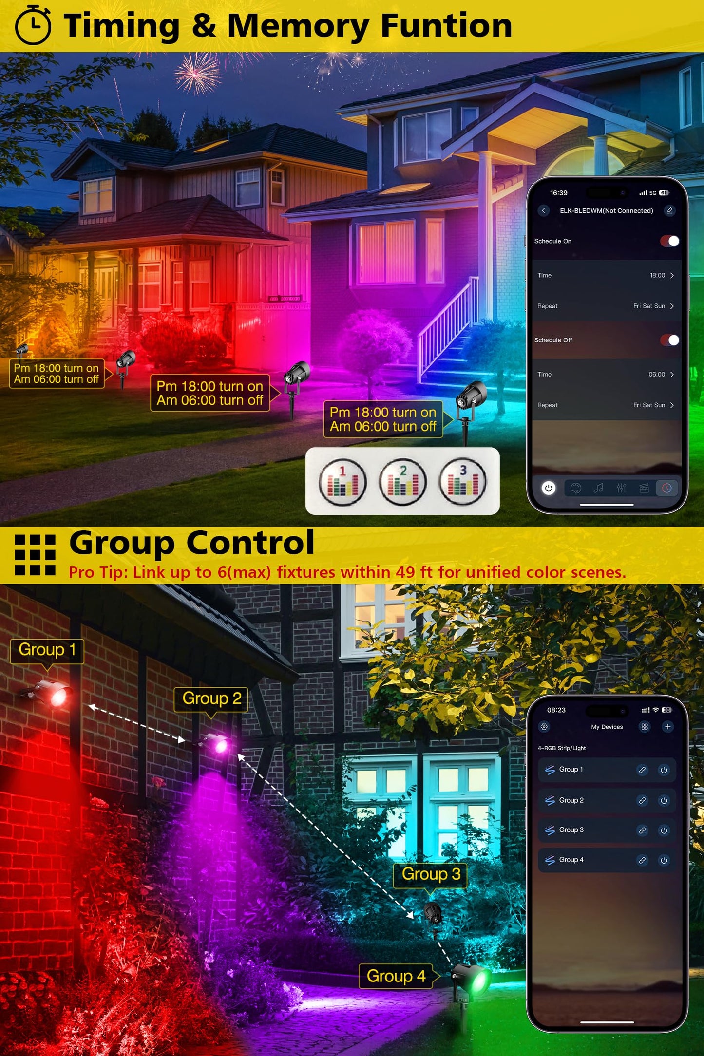 T-Sun Smart Color Changing Landscape Lights  Rgbw Christmas Spotlights Outdoor With App & Remote  Music Sync  16M Colors  Timer  Dimmable Waterproof Spot Light For Yard Garden Tree  Set Of 2