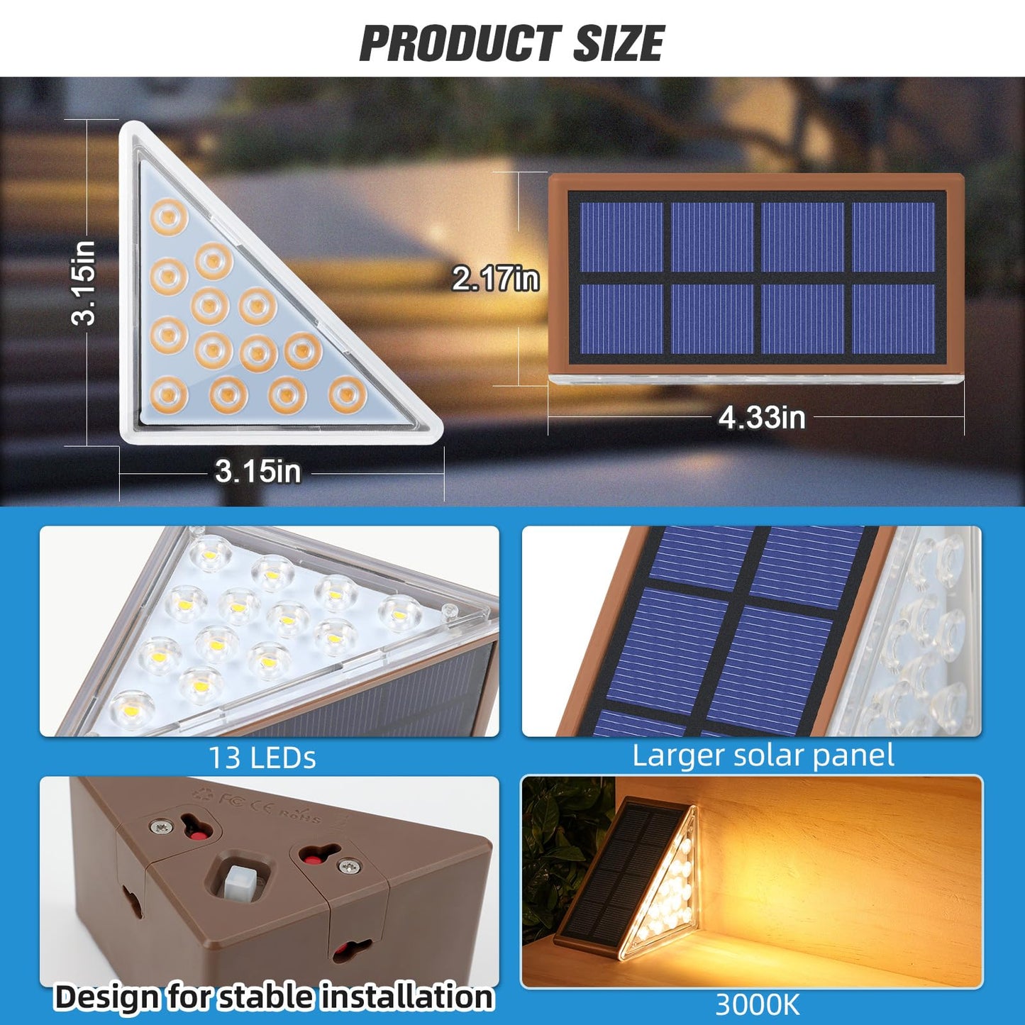 NIORSUN Solar Step Lights, 24 Pack, Warm White, IP67 Waterproof, Auto On/Off, Model ABE110-B, Outdoor Stair & Deck Decor
