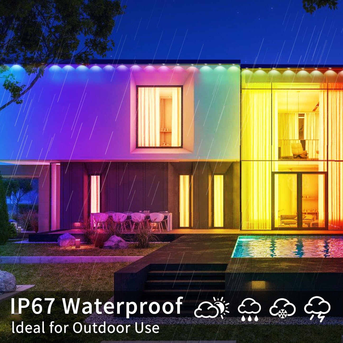 Yocrostar 400Ft Permanent Outdoor Lights Rgb Eaves Lights Diy Scene Modes Ip67 Waterproof Outside Under Eave Lighting Smart Christmas Light For Outdoor Decor Garden Decor House Party(Two 200Ft Rolls)