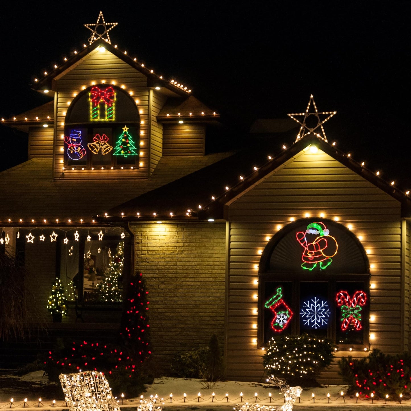 Trwymz 16 Christmas Window Silhouette Lights - 4 Pack Colour Lighted Christmas Stocking & Candy Cane & Gift Box & Santa For Holiday Indoor And Outdoor Wall Door Window Decorate