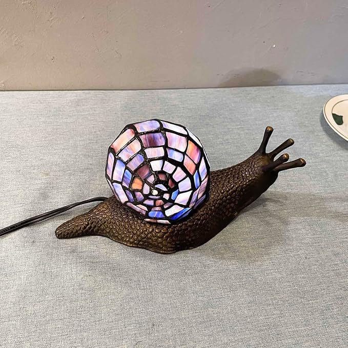Bieye L10976 Land Snail Tiffany Style Stained Glass Accent Table Lamp for Home Decoration (Purple, 10" D x 5" W x 5" H)