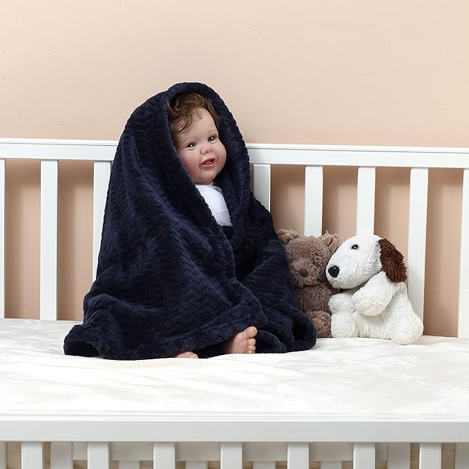 CREVENT 30''X40'' Soft Cozy Warm Baby Blankets for Boys Girls Solid Color - All Season Use - Newborn Essentials (Wave Dark Blue/Navy)