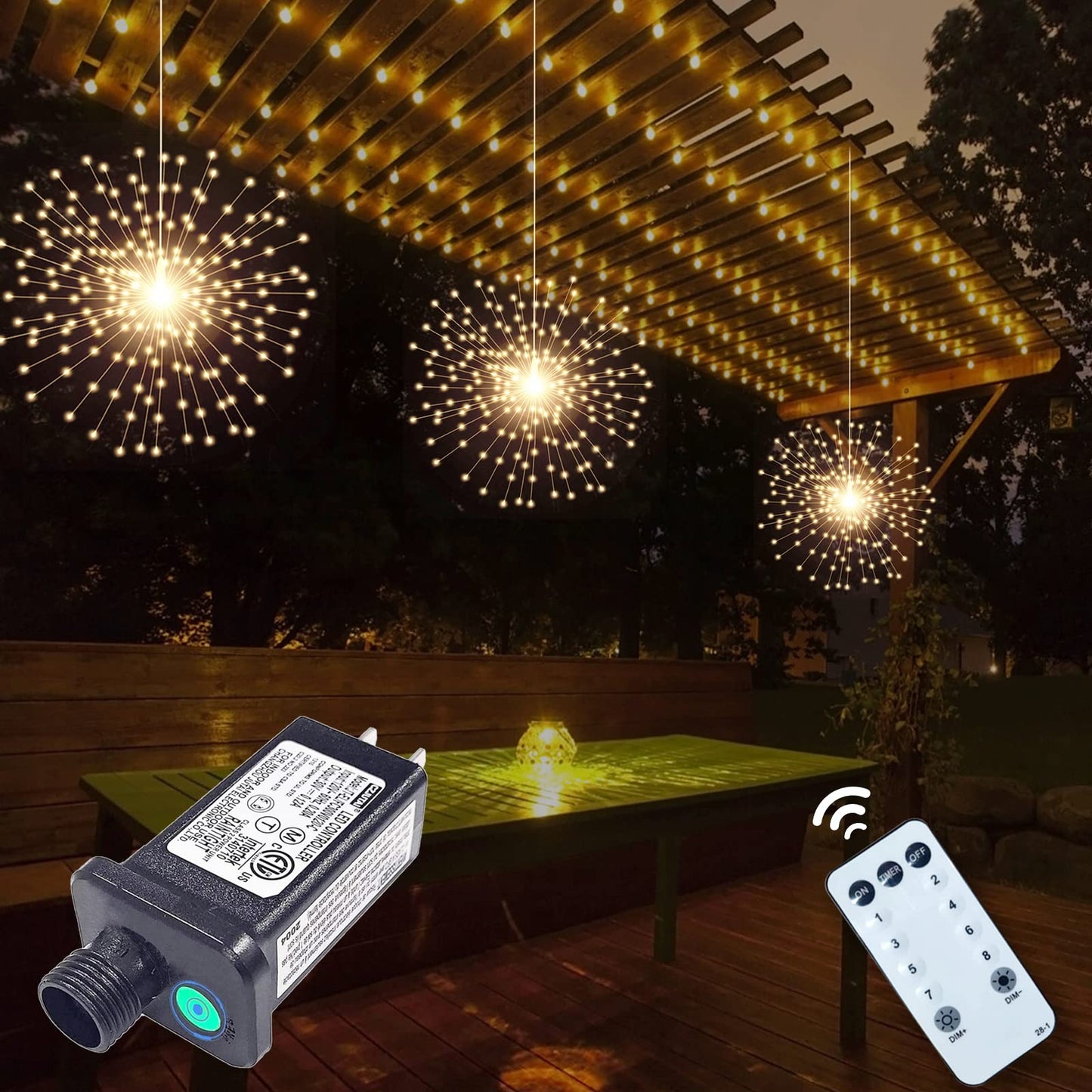 PXBNIUYA 3 Pack 600 LED Plug-in Starburst Lights, Waterproof Fairy Lights with Remote Control, Warm White, Copper Wire