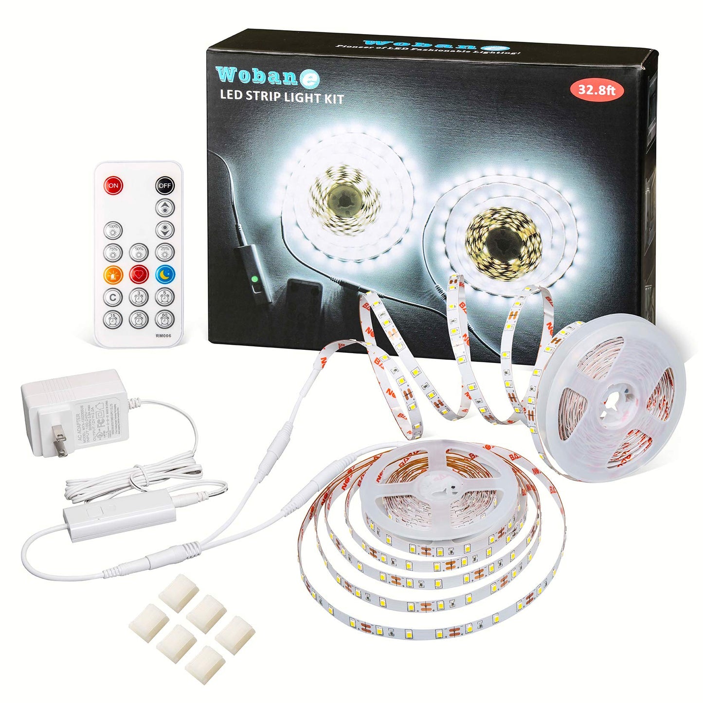 WOBANE LED Strip Lights 32.8ft Dimmable White Light Kit 600 LEDs for Living Room, Under Cabinet, Wardrobe, 6500K Daylight