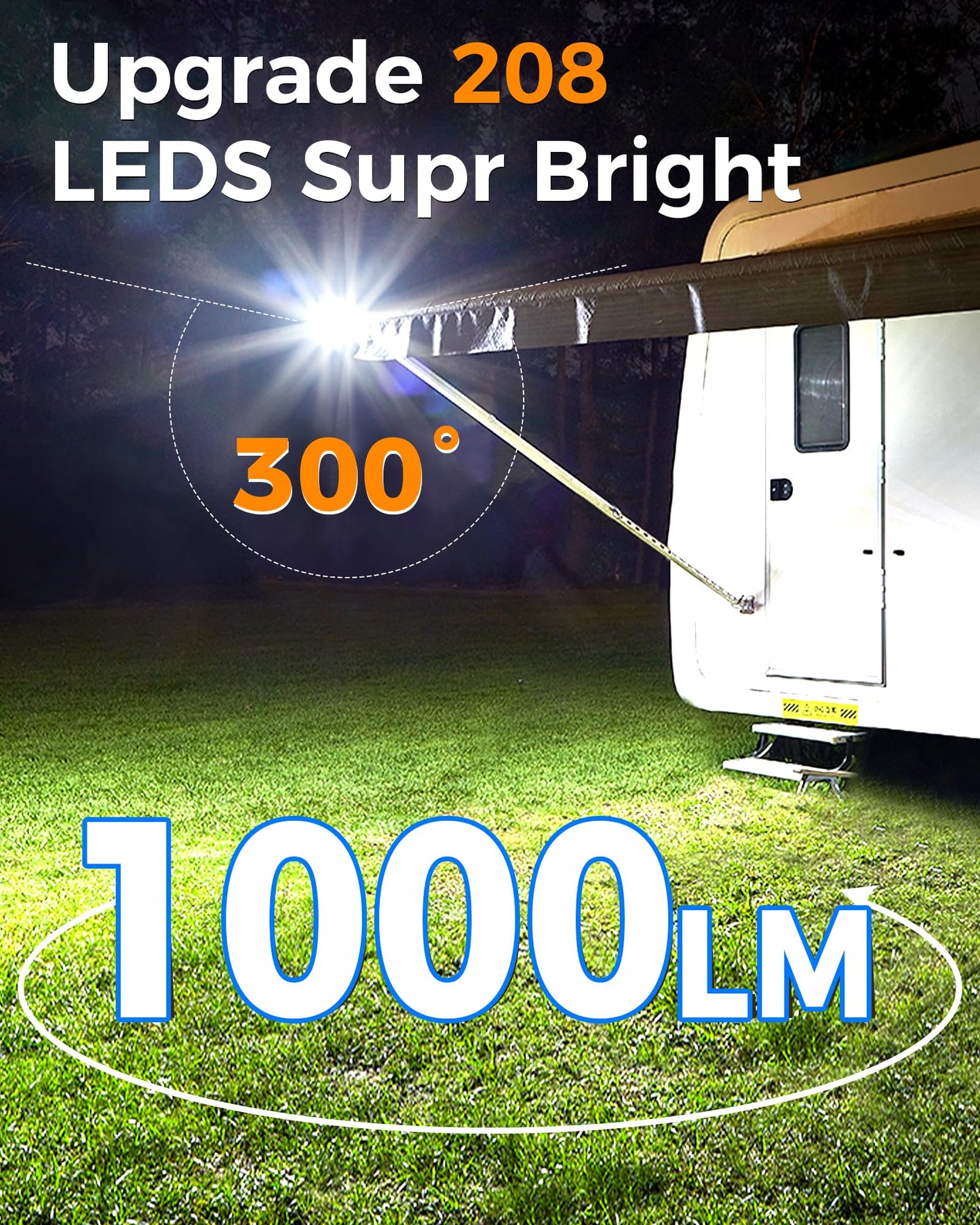 LUHLEE 208LED Solar RV Lights, 3600mAh, Waterproof, Clip-on with Remote Control, Motion Sensor, Black-Model MDC020171
