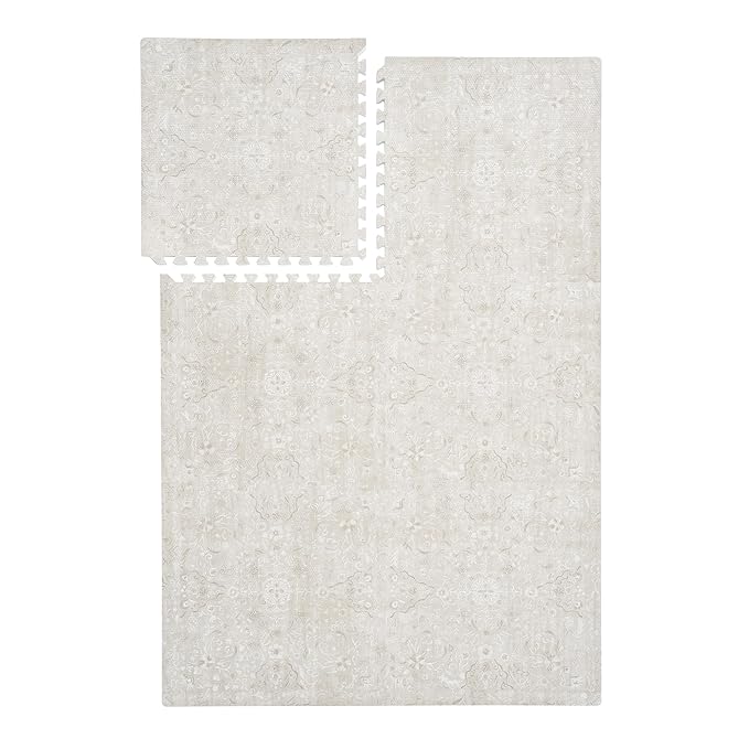 PopsyKosy Super 1 Inch Thick Premium Quality Exercise & Baby Foam Play Mats - Expandable & Large Non-Toxic Odorless Floor Mat - 6 Tiles Spacious 6x4ft - Peel-Resistant - Pearl Beige