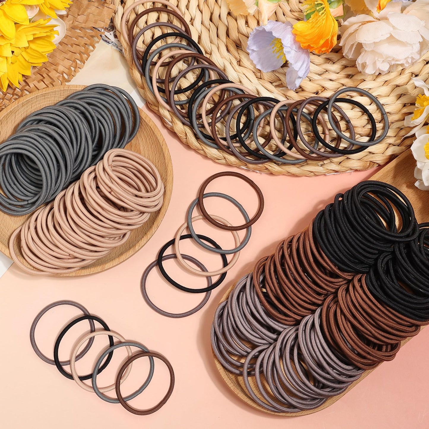 Anezus 200 Pcs Hair Ties for Women Girls Hair Elastics Hair Bands Ponytail Holders Hair Rubber Bands for Thick Straight Curly Ha