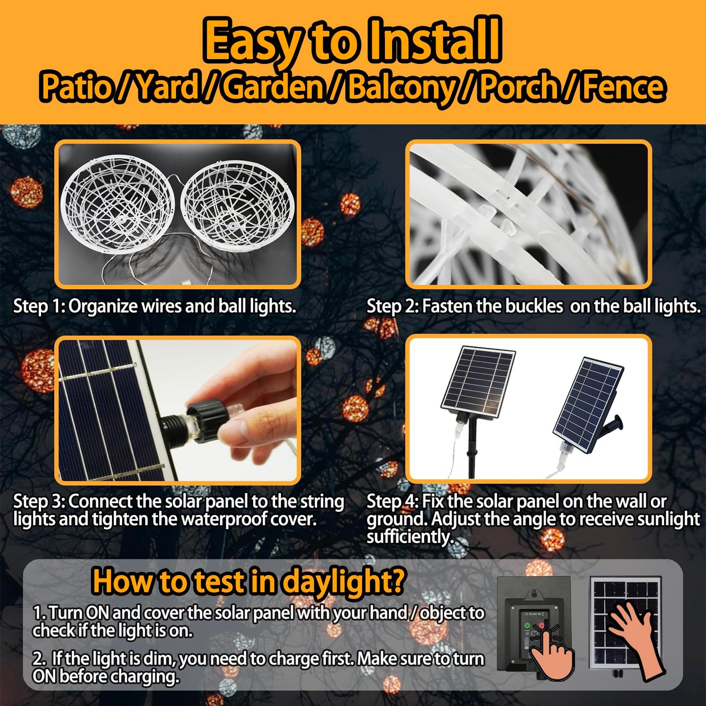 Solar Christmas Ball Lights For Tree Outdoor  4 Pack 160 Led Globe Lights Waterproof  8 Modes 7.87In Solar Sphere String Lights Outside For Window Garden Yard Porch Party Decorations  Warm White
