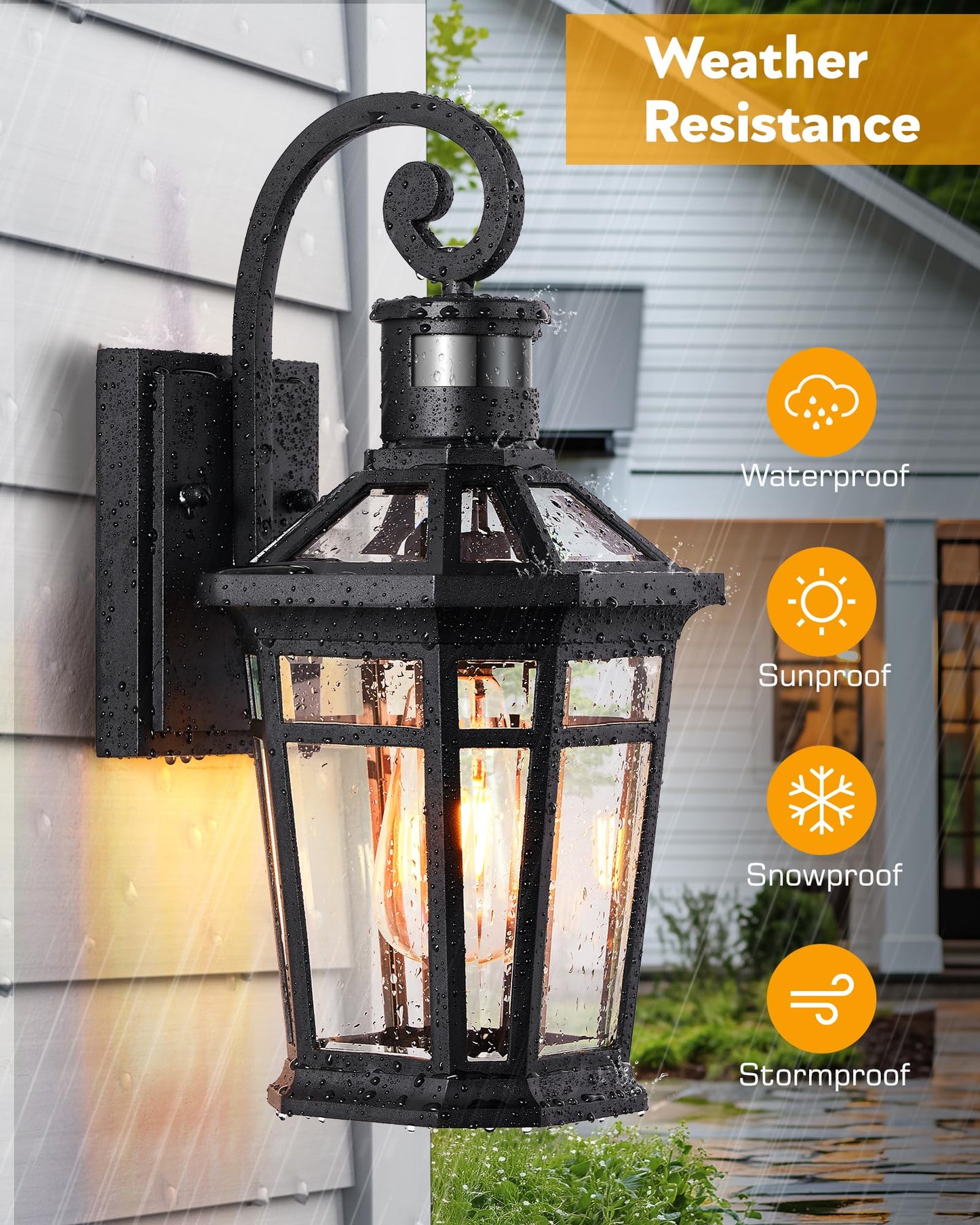 Opaxis Motion Sensor Outdoor Wall Lights  Black Dusk To Dawn Porch Light Wall Mount  Exterior Lighting Fixtures  Outdoor Wall Sconce Lantern With Adjustable Sensor Range  Coach Lights For Garage Patio
