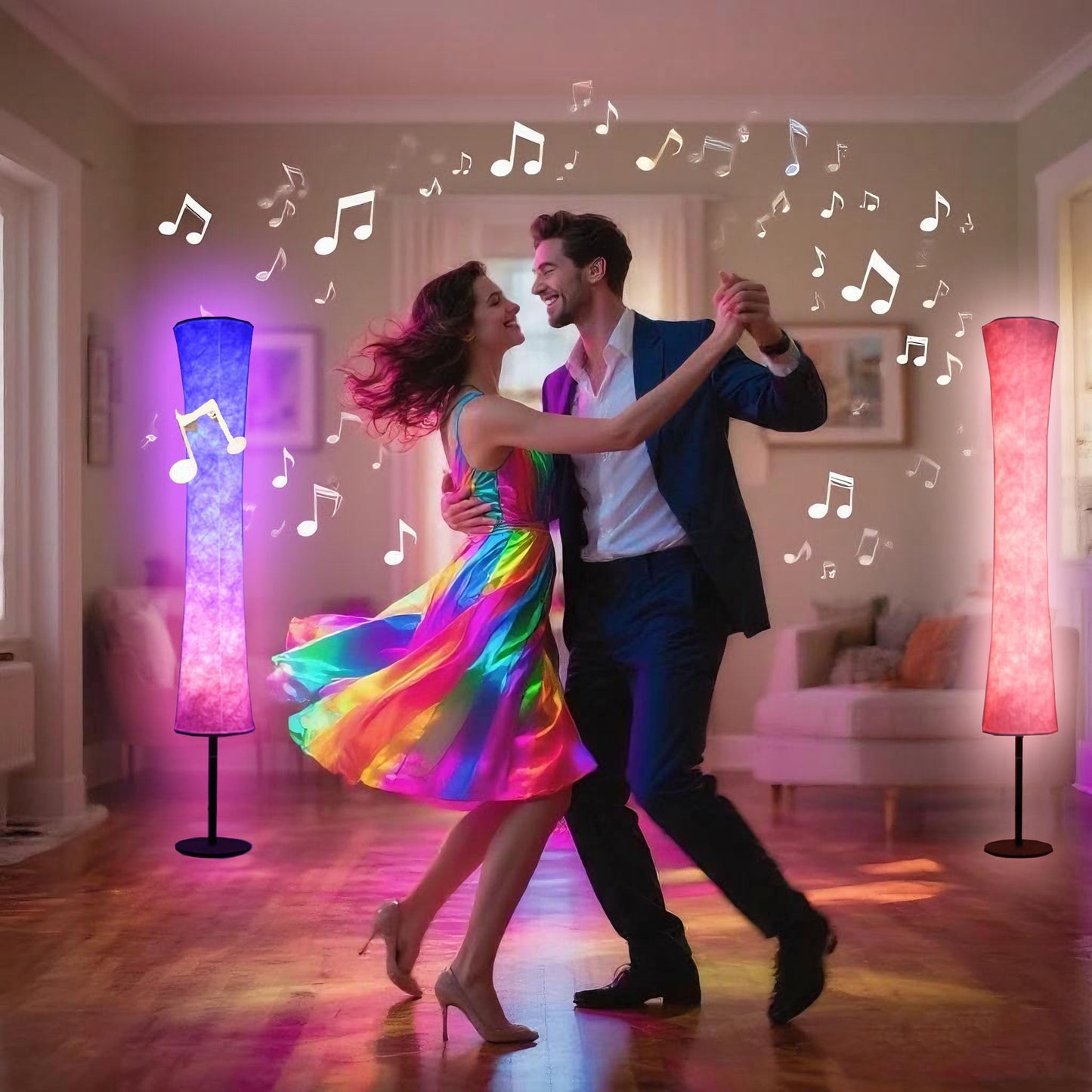 AKT LIGHTING 59in  Smart LED Floor Lamp, RGB Color Changing, Music Sync, Remote Control, Model LDD002