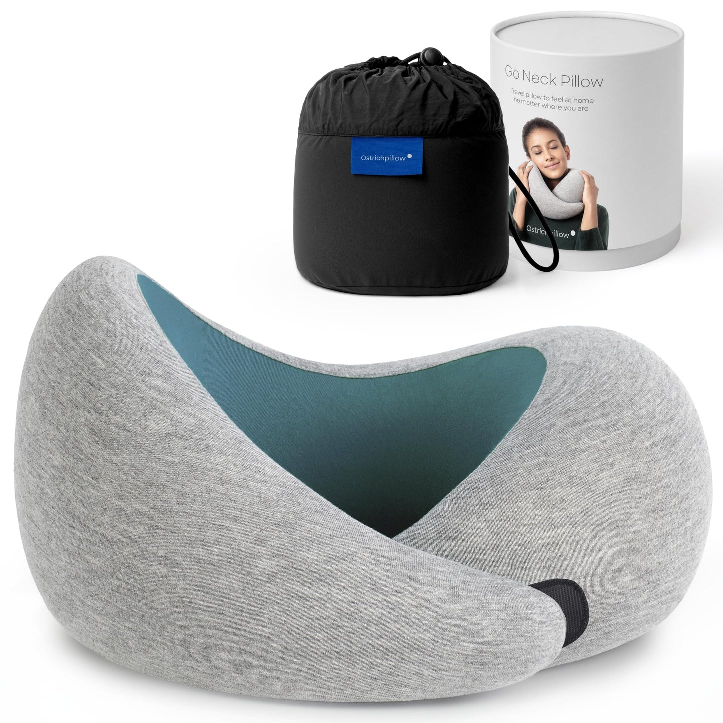 Ostrichpillow Go Neck Pillow, Travel Pillows for Airplanes, Premium Memory Foam Travel Pillow, 360º Ergonomic Design, Asymmetrical Sides, Travel Bag Included, Washable Modal Cover