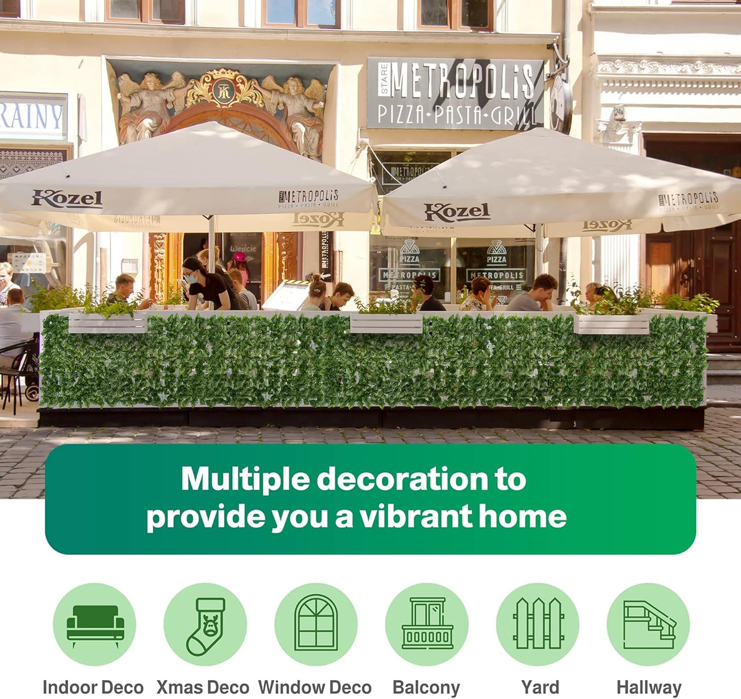 Artificial Ivy Privacy Fence Screen, 353x39 Inch Artificial Faux Ivy Hedge, Expandable Faux Privacy Fence with 80 pcs Zip Ties Decoration for Outdoor Garden, Color Printing Watermelon Leaves