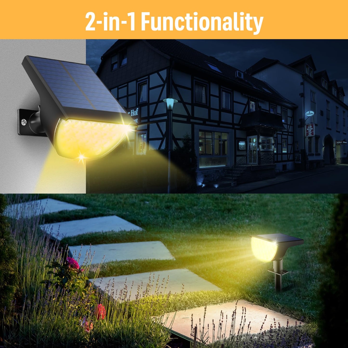 GKGG Solar Lights Outdoor Waterproof IP65, Solar Powered 76 LED 3 Lighting Modes Solar Spot Lights Outdoor for Yard Garden Landscape Pathway (Warm White, 4 Pack)