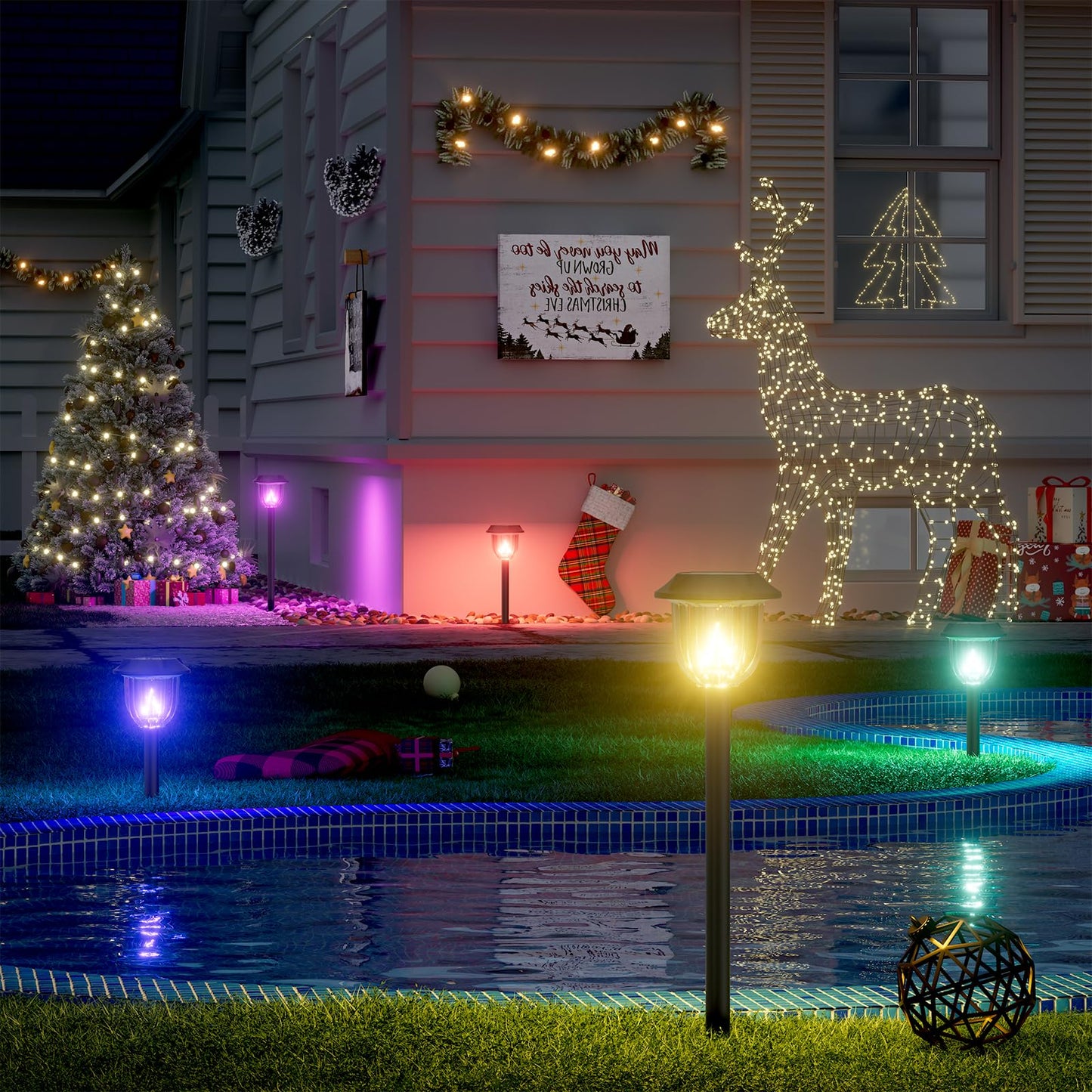 AOSEA Christmas Solar Pathway Lights Outdoor Waterproof, Solar Powered Garden Lights, Christmas Decor Garden Lighting for Yard, Patio, Landscape, Pathway (RGB Flash Mode Only, 10 Pack)