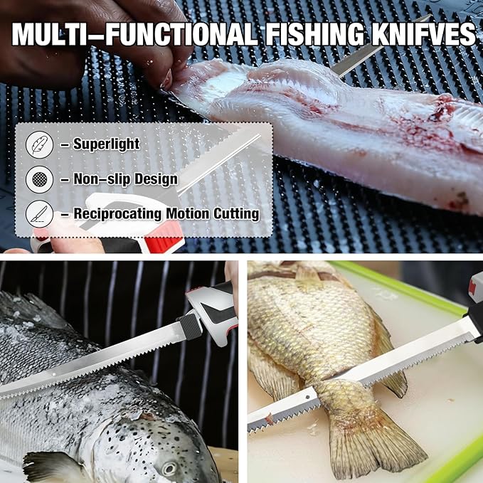 KITLUCK Cordless Electric Fillet Knife - 12V Cordless Fishing Knife with 6'', 8'' and 10'' Stiff Blades, 2 Rechargeable Battery Packs, 1 Charger, Electric Fish Fillet for Fishing, Filleting