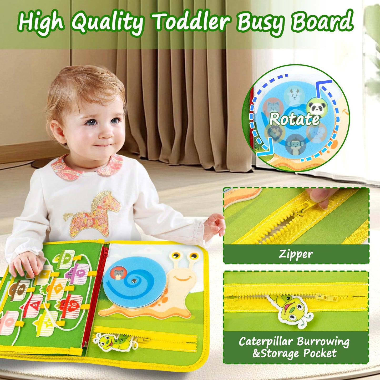 Toddler Busy Board, Farm Busy Book Montessori Toys for 1 2 3 4 Year Old, Sensory Board Preschool Learning Toy Activity Books Birthday for Girls Boys, Travel Toys for Airplane Car