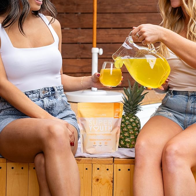 SkinnyFit - Super Youth, Orange Pineapple (28 Servings) - Multi Collagen Peptides Powder - Probiotics, Fiber, Hyaluronic Acid - Collagen for Women - Non GMO, Gluten Free, Sugar Free - Self Care
