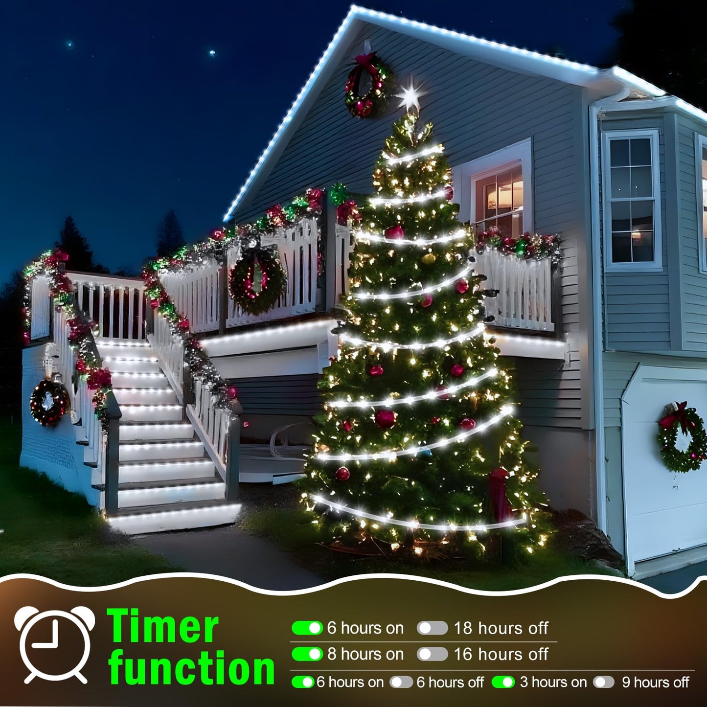 Knonew 164Ft 1000Led Rope Lights For Outside Outdoor String Lights Waterproof 8 Modes Clear Tube Light For Indoor Bedroom Wedding Garden Patio Christmas Tree Rv Holiday Decoration(Cold White)