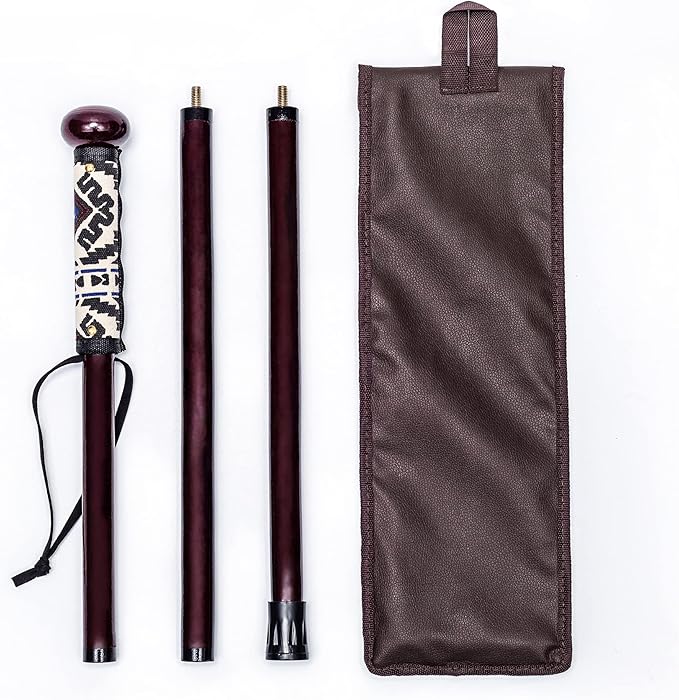 FOREST PILOT 3pc Detachable Hardwood Walking Stick for Hiking with Compass 48 Inches - Soft Hand Strap - Rubber Tip Cover