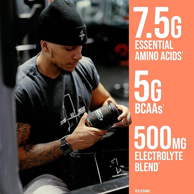 Rule 1 Essential Amino 9 – Recovery & Hydration Support with 7.5g of Essential Amino Acids + Electrolytes (30 Servings, Rainbow Candy)