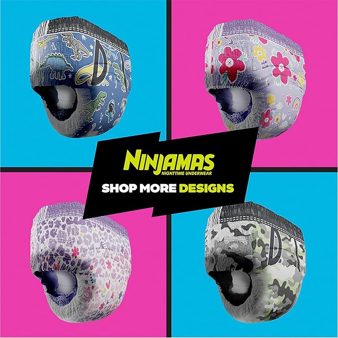 Ninjamas Girls Bedwetting Nighttime Underwear - Size S/M (38-70 lbs), 14 Count, Overnight Protection, Ultra Absorbent, Hypoallergenic