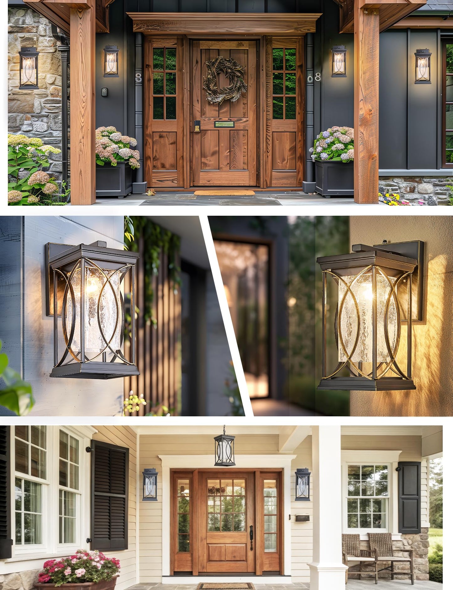 Delicavy Dusk To Dawn Outdoor Wall Light Black With Gold Trim Modern Exterior Sconce Aluminum Waterproof Coach Light Fixture With  -Like Glass Outside Wall Lantern For House Garage Porch Lighting