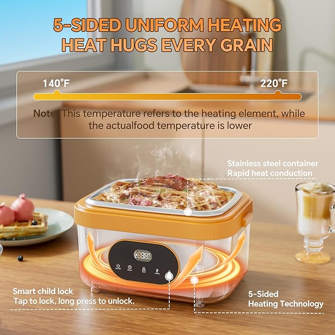 POERUNI.Heated Lunch Box for Adult,Electric Lunch Box for Man,16000mAh Battery &1.5-Liter Container.Wireless Heating is Suitable for Travel,Office.Includes Cutlery,Insulated Bag and Removable Divider