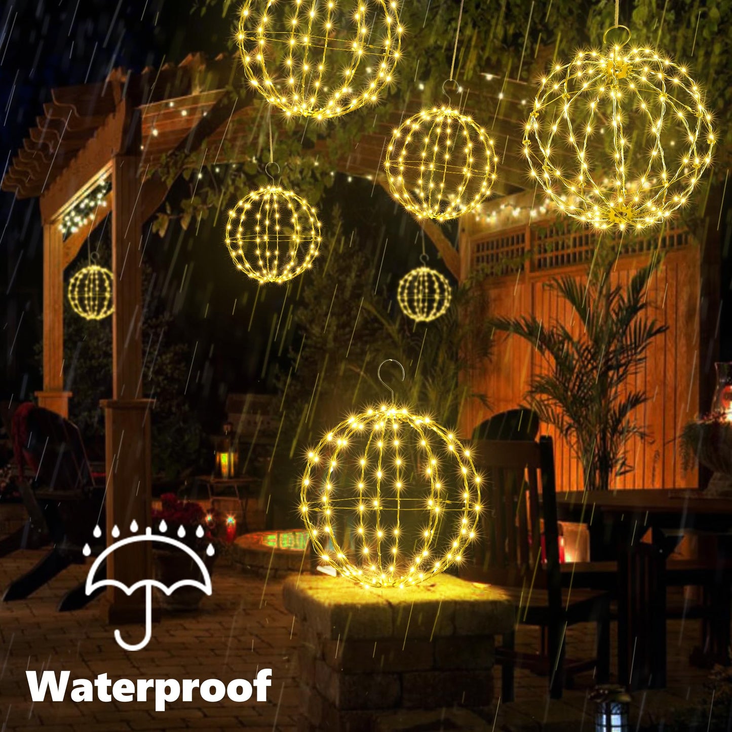 Flacchi Set Of 2 Outdoor Hanging Ball Lights - 2 Sizes Of Christmas Battery Operated Garden Lanterns Waterproof Globe Fairy Lights With 8 Lighting Modes Timer Memory Function (Warm White)