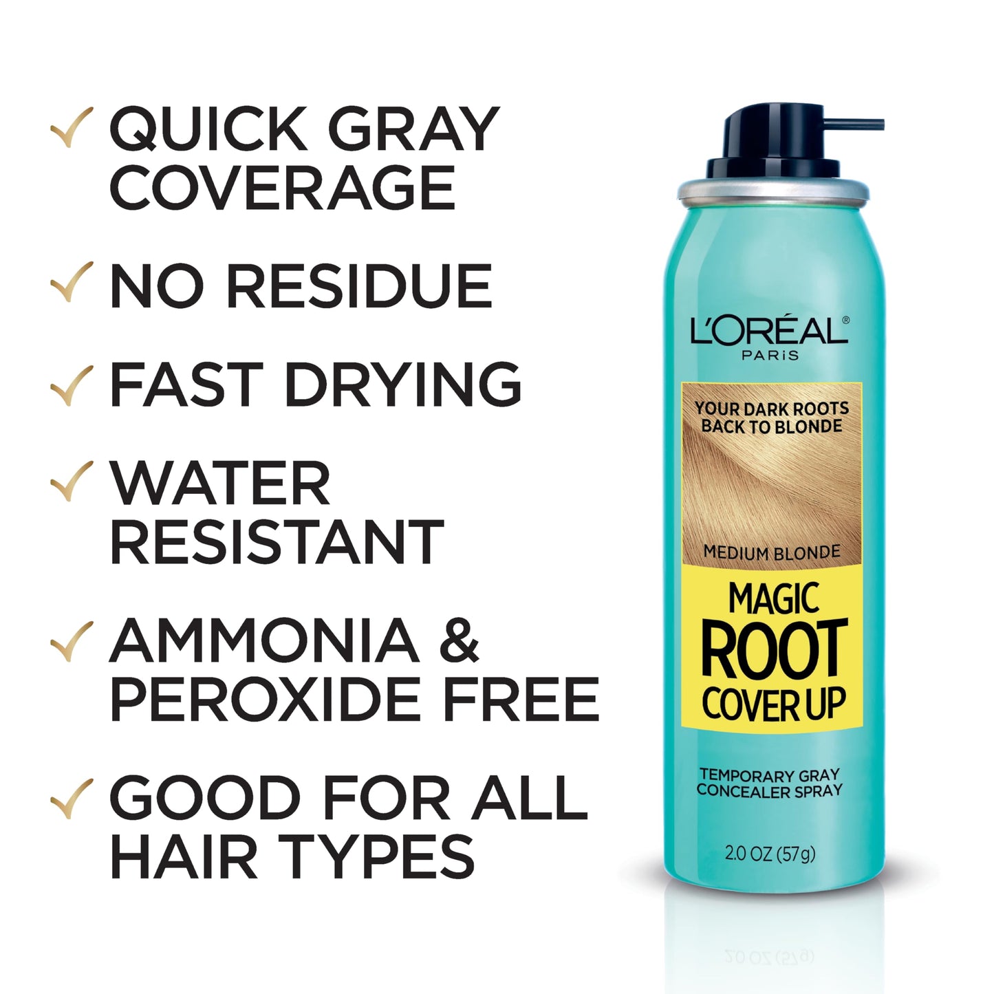 L'Oreal Paris Magic Root Cover Up Concealer Spray for Blondes, Medium Blonde, 2 fl. oz., Ammonia and Peroxide Free, Suitable for