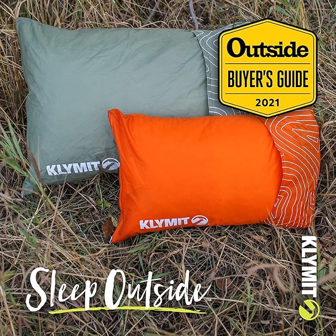 Klymit Drift Camping Pillow, Shredded Memory Foam Travel Pillow with Reversible Cover for Outdoor Use, Orange, Regular