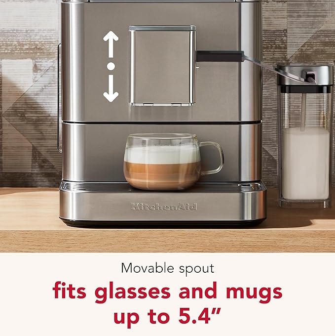 KitchenAid Fully Automatic Espresso Machine KF8 with Milk Attachment and Plant Based Milk Options, KES8558SX, Stainless Steel