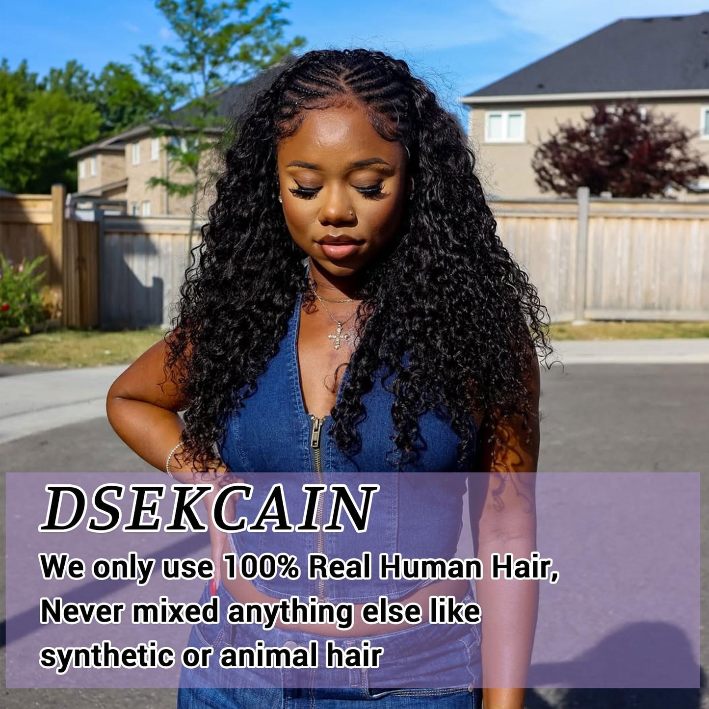 DSEKCAIN Water Wave Half Wig Human Hair 24 Inch 200 Density 100% Real Human Hair Water Wave Half Wig With Drawstring 3 In 1 Seam