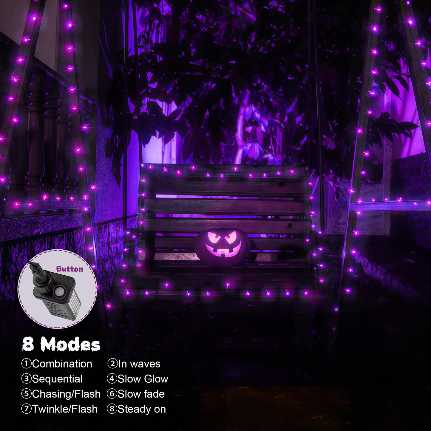 Wbao Halloween Lights 300Led 108Ft  Super Bright Led String Lights With Ul Certified  8 Lighting Modes  Timer  Connectable  Memory & Waterproof For Indoor Outdoor Halloween Decorations  Purple