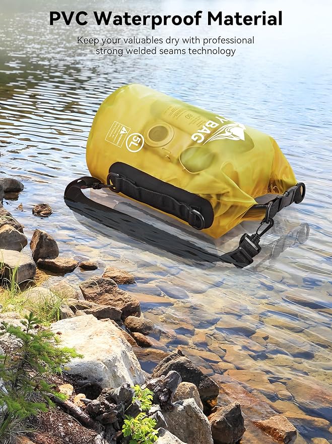HEETA Dry Bag Waterproof for Women Men, 5L/10L/20L/30L/40L Roll Top Lightweight Dry Storage Bag Backpack with Phone Case for Travel, Swimming, Boating, Kayaking, Camping & Beach, 11 Transparent Colors