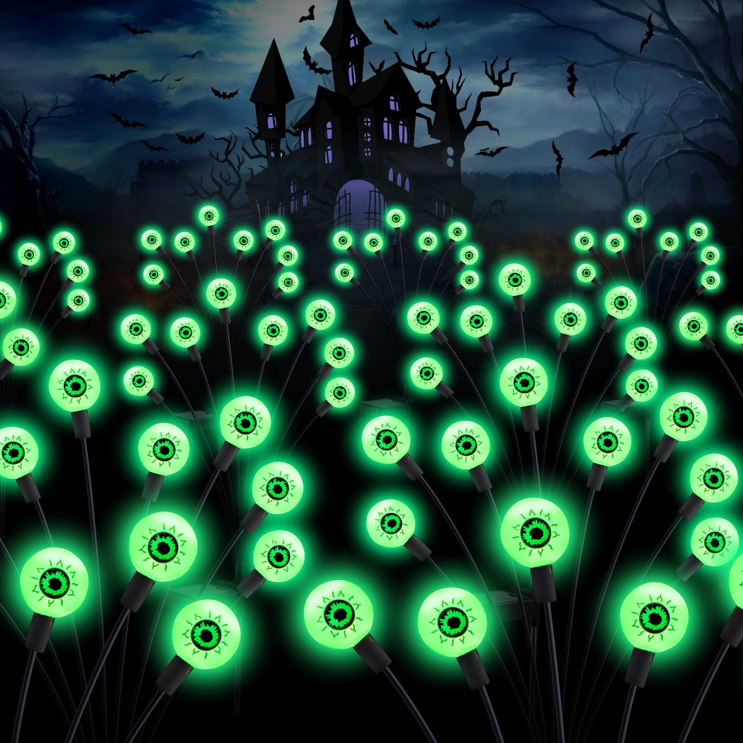 ASMAD Halloween Decorations - 4Pack Solar Eyeball Lights, 32LEDs, Waterproof, Green, Model SG-lights-Halloween