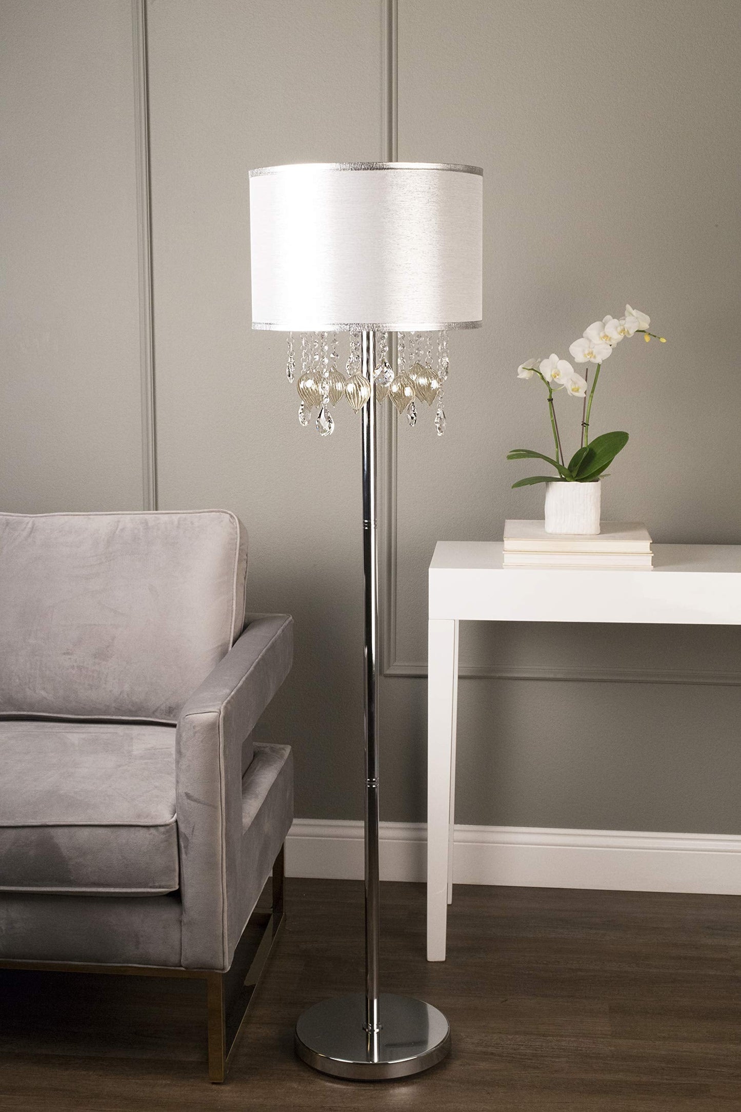 OK Lighting Floor Lamp, Crystal Gold Peach, Model OK-5125F, Chrome Finish