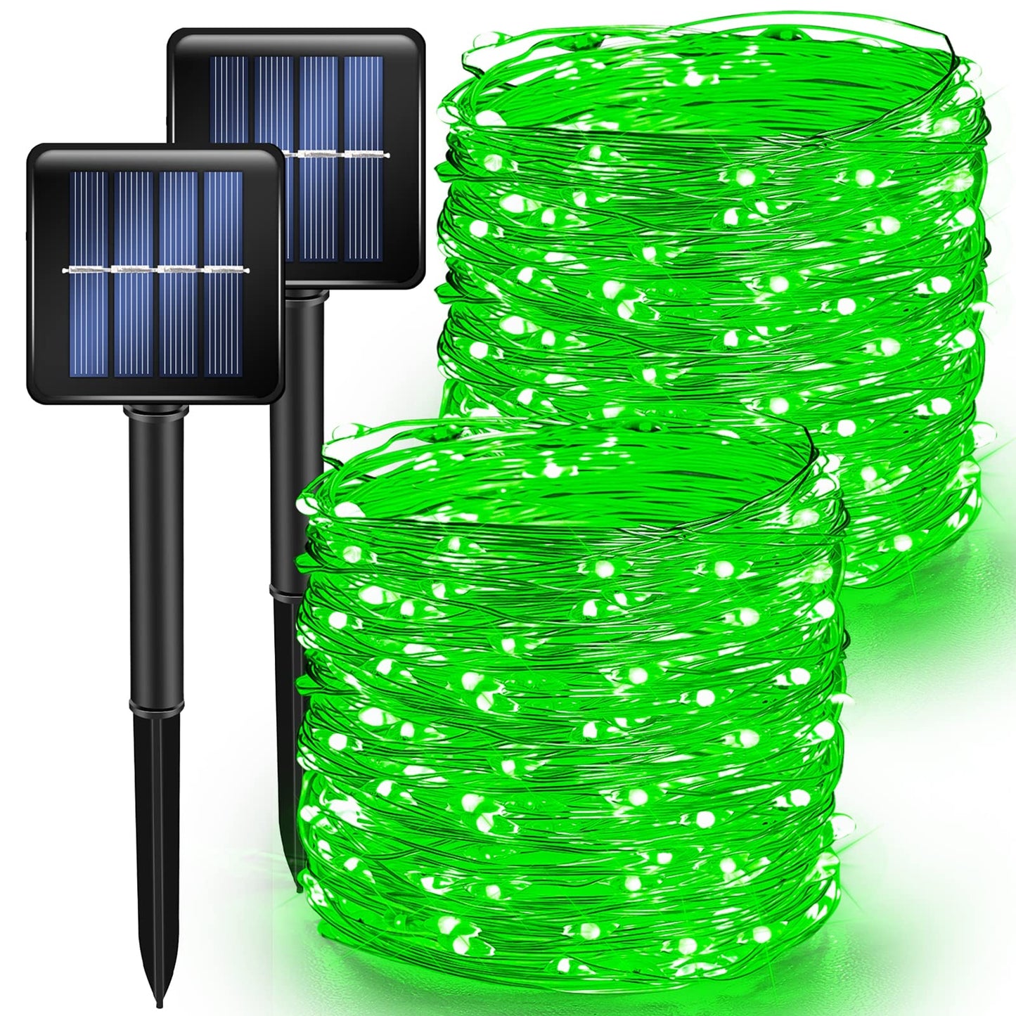 TW SHINE Solar String Lights, 39.4 FT, 120 LED, Waterproof, Green Copper Wire, 8 Modes, 2 Pack, Outdoor Christmas Decorations