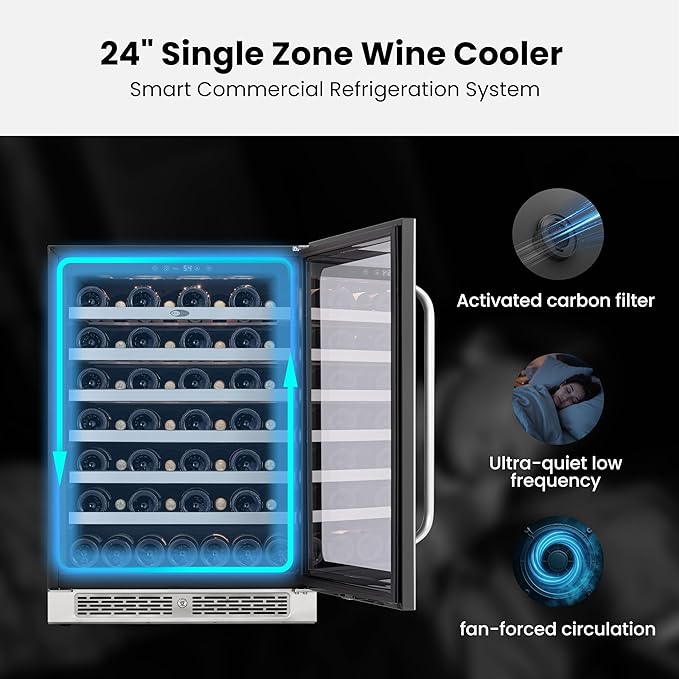 Whynter 54 Bottle Wine Cooler Refrigerator, 24 Inch Large Wine Fridge, 40-65°F Wine Refrigerator, 3 LED Wine Cellar Glass Door, Built-in or Freestanding for Home Bar Kitchen Office(5.65 cu.ft)