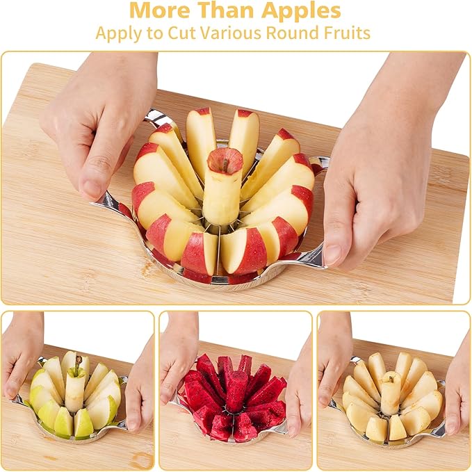 4.72 inches Apple Slicer,12-Blade Extra Large Apple Corer, Heavy Duty Stainless Steel Apple Cutter and Divider with Updated Safe Blade System