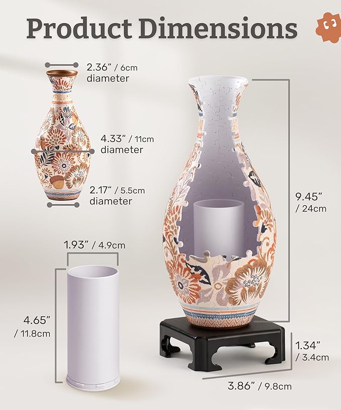 PieceRelax Unique Flower Vase - 3D Puzzle Vase for Adults to Flower Arrangement and Home Decoration Made by 160 Curved Plastic Puzzle Pieces - Winter Grace [S1043]