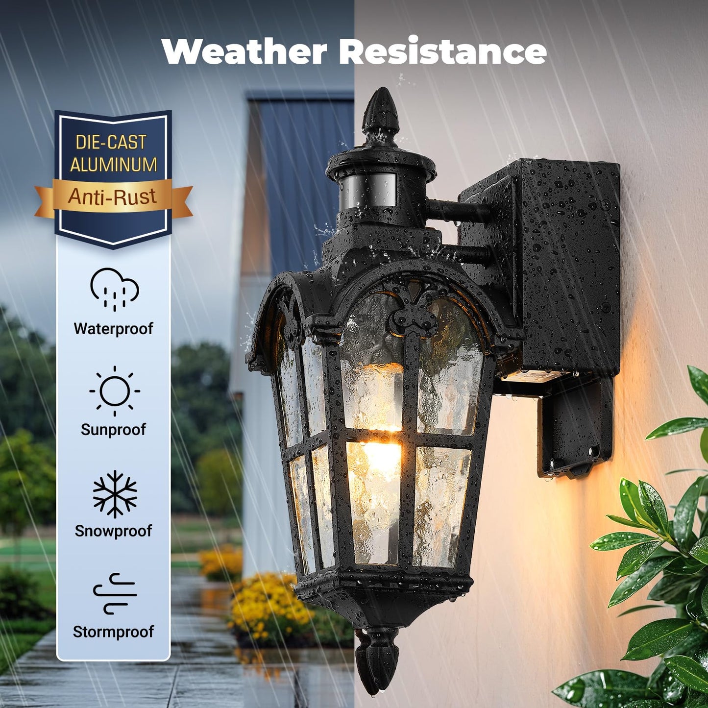 Opaxis Motion Sensor Outdoor Lights With Gfci Outlet  16.4 H Black Porch Light Outdoor  Dusk To Dawn Outside Lighting For House  Aluminum Anti-Rust Outside Light Fixtures Wall Mount For Garage Patio
