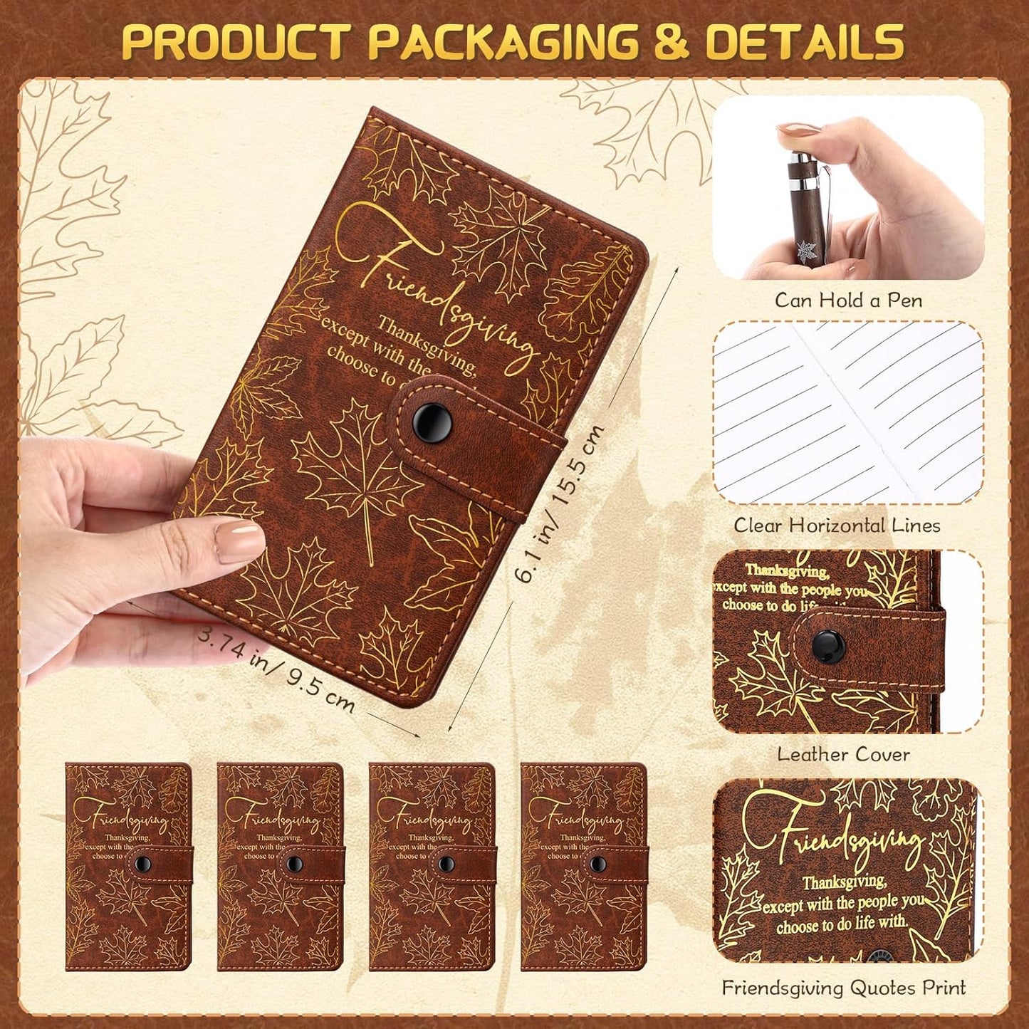 30 Sets/60 Pcs Friendsgiving Gift Bulk Thanksgiving Notebooks Maple Leaf A6 Leather Journal Notepads with Bamboo Pens Friendship Appreciation Gift Thanksgiving Party Favors for Friend Bestie Coworker