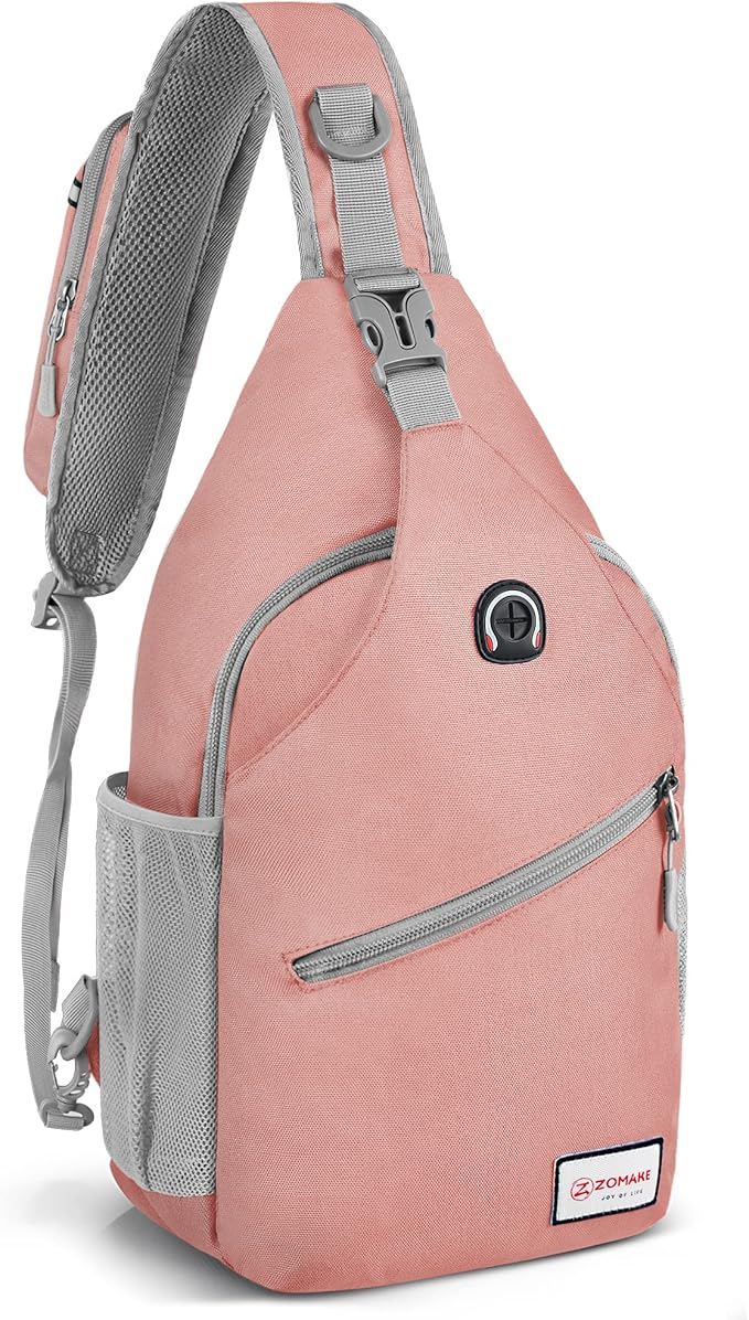 ZOMAKE Sling Bag for Women Men, Small Crossbody Sling Backpack, Mini Water Resistant Shoulder Daypack for Travel, Anti Thief Chest Bag for Hiking, Sports, Pink(new)