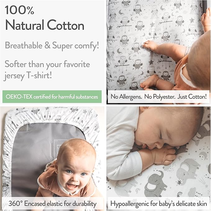 Bassinet Fitted Sheets for Chicco LullaGo Nest Portable Bassinet, Close to You 3-in-1 and Next2Me Bedside Bassinet – Snuggly Soft 100% Jersey Cotton – 2 Pack – Not for Lullago Anywhere