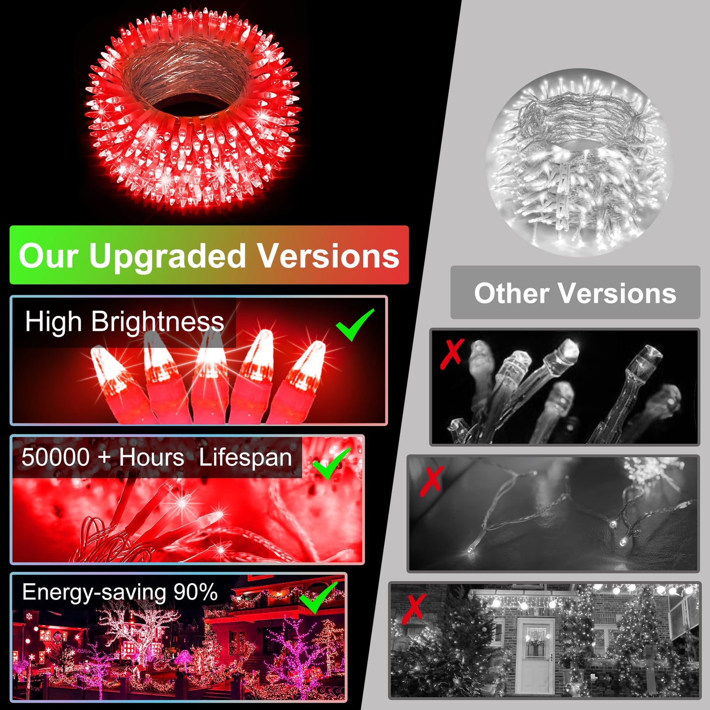 Xikengshq 750Led Christmas Lights Outdoor Use  240Ft 12 Modes Red Led String Lights With Timer Dimmable  Waterproof Christmas Tree Lights For Xmas Patio Yard Fence Balcony Garden Party Decor Red
