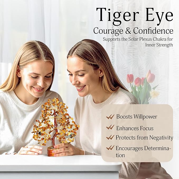 YATSKIA Tiger Eye Crystal Tree - Gemstone Tree of Life - Tiger Eye Stone - Chakra Gifts - Crystal Décor - Feng Shui Decor - Spiritual Gifts for Women