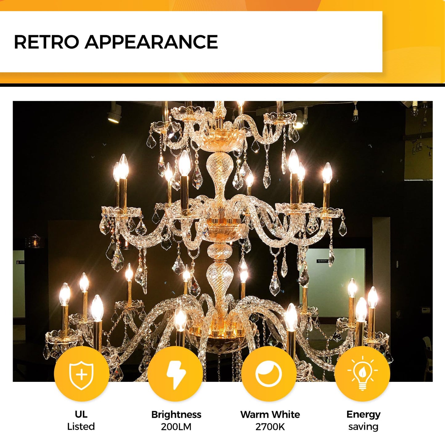 Hizashi Candelabra LED Light Bulbs 25W Dimmable 90+ CRI 200LM Soft White 2700K B10 E12 12 Pack