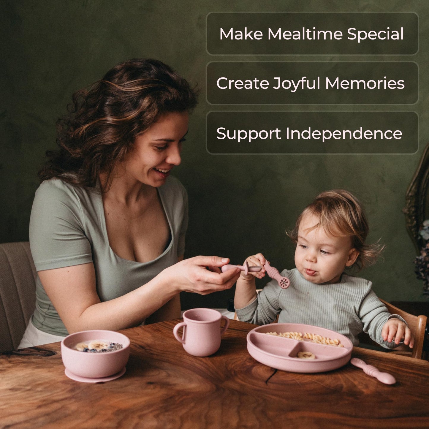 BPA-Free Silicone Baby Feeding Set – Baby Utensils 6–12 Months, Suction Plate & Bowl, Cup, Bib & Training Spoons | Food Grade Silicone, Dishwasher Safe Baby Eating Set