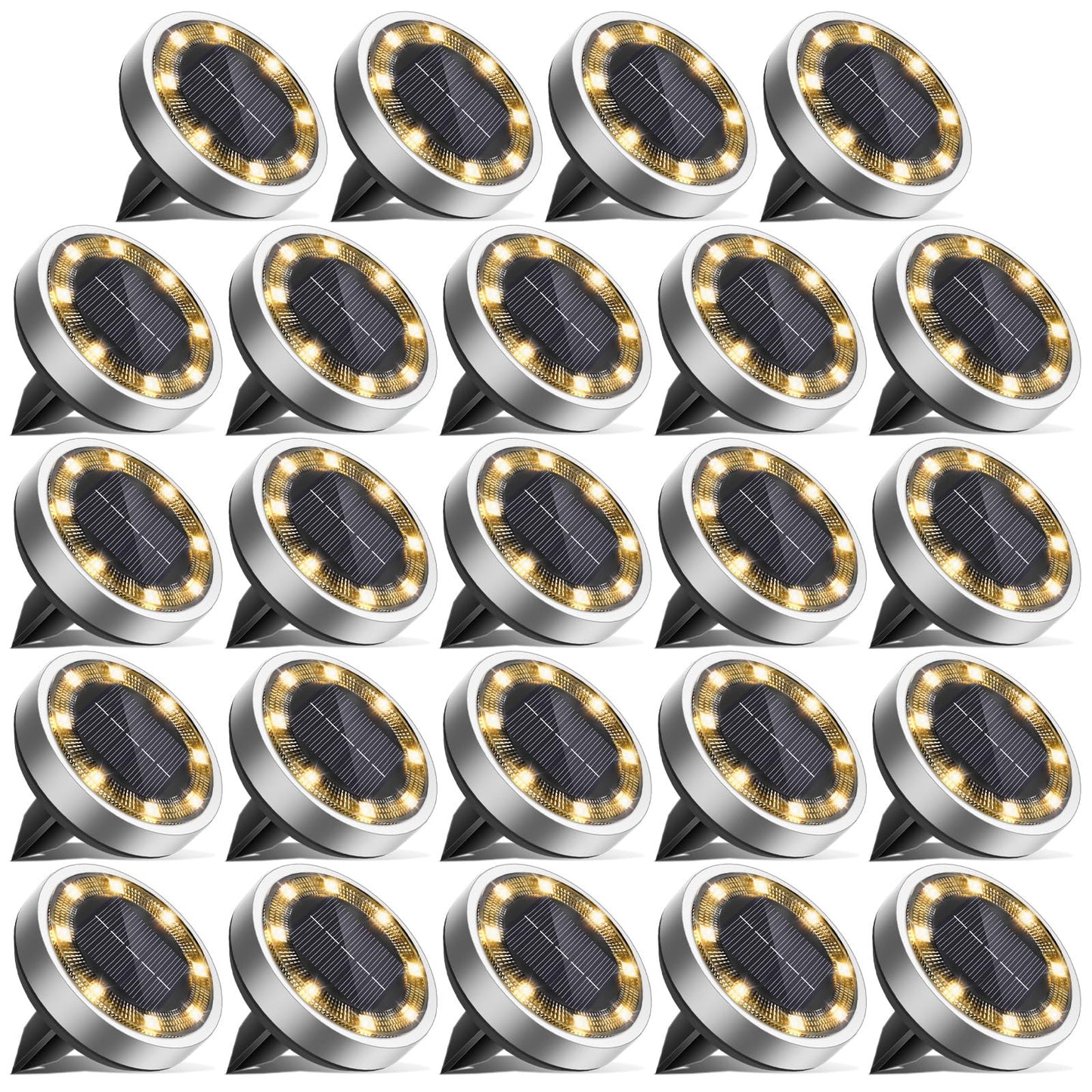 Vighep Solar Ground Lights 24 Pack Flat Solar Light Outdoor Waterproof  Bright Led Solar Disc Lights  3000K Warm White Landscape Lighting For Outside Yard Garden Pathway Driveway Lawn