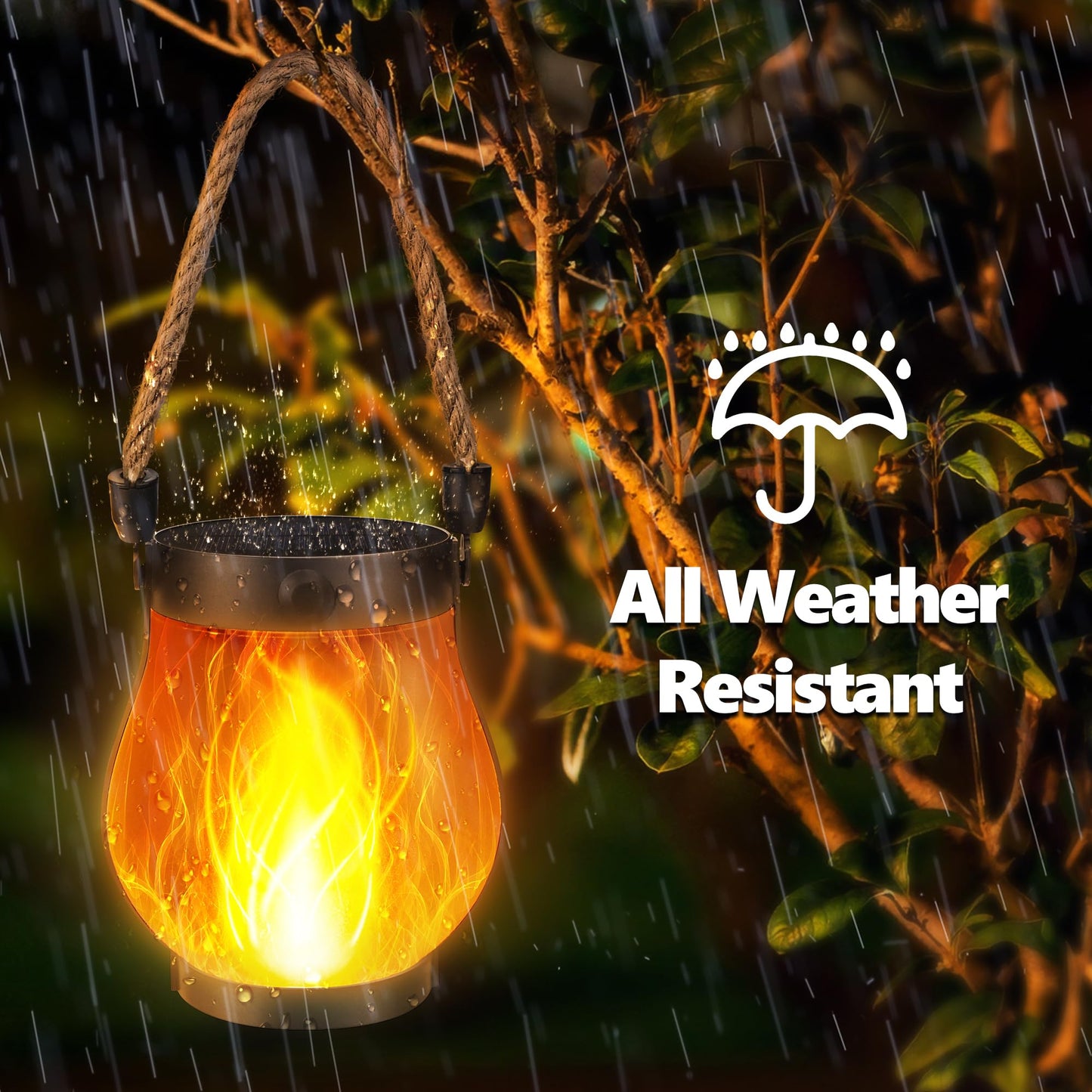 Ibaycon 1 Pack Solar Lanterns Lights  Halloween Flickering Flame Garden Lights With 2 Modes Dual Charging Usb & Solar  Outdoor Waterproof Hanging Lantern For Party Holiday Halloween Decor (Warm White)